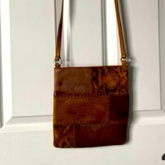 Fossil Vintage Patchwork Brown and Tan Leather Crossbody Boho Western Indie - Picture 4 of 4